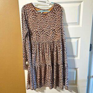 love and fire Fun Leopard print dress,  lightweight, sheer long sleeves, size XL